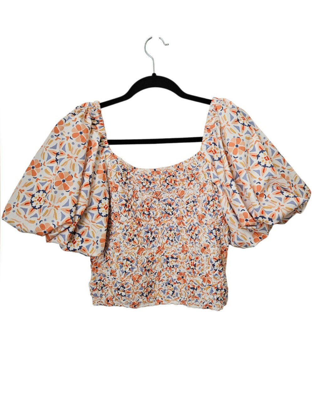 Anthropologie Dolan Off The Shoulder Textured Top in Orange Motif M Cottagecore - Picture 7 of 11